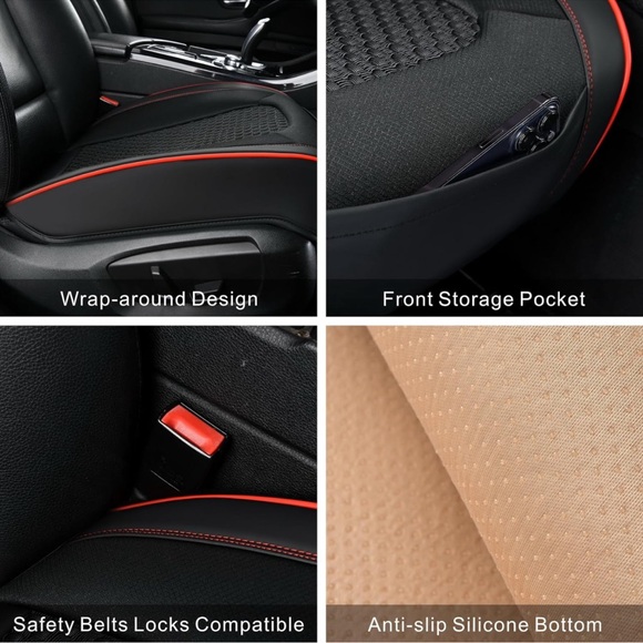 LSRRDL 2 Piece Deluxe Leather Front Car Bottom Seat Covers, Car Seat Protector - Picture 4 of 6